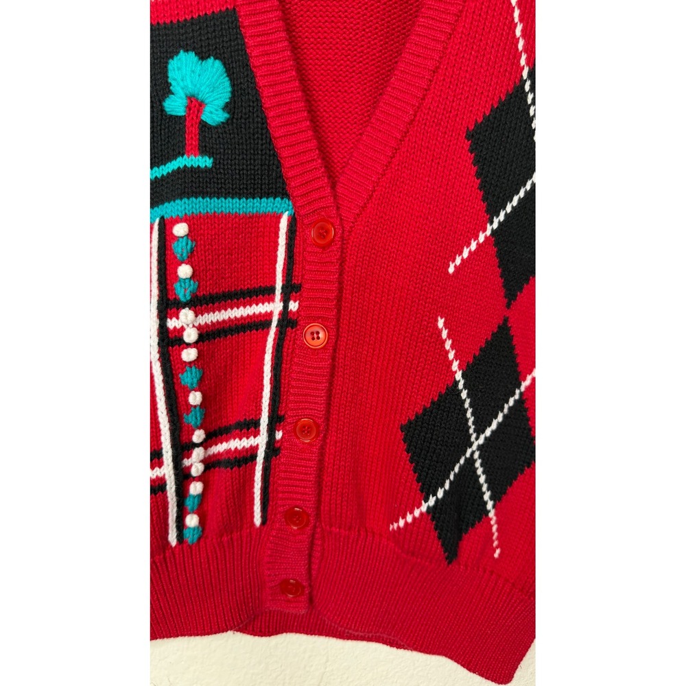 Vintage Koret Sweater Vest Women L Red Cottagecore Argyle Novelty Knit Button - Picture 12 of 14
